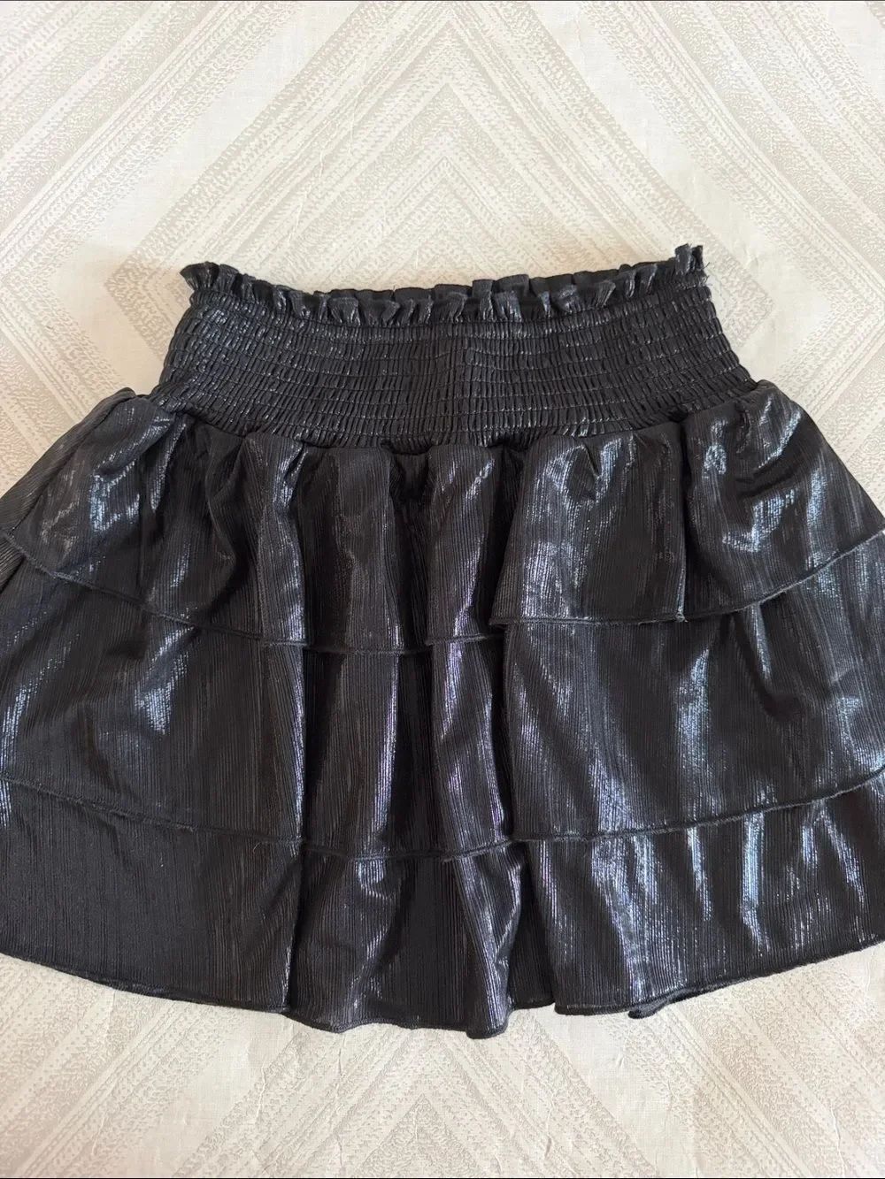 Katie J NYC Shimmery Black Tiered Smocked Mini Skirt Girls XL